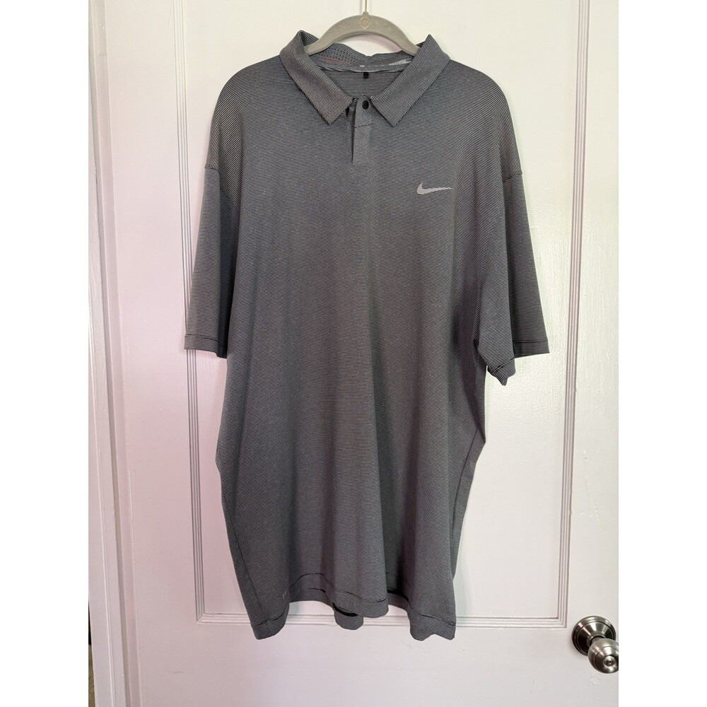 Nike Tiger Woods Collection Dri-FIT Golf Polo Shirt Mens XL Gray Striped Swoosh